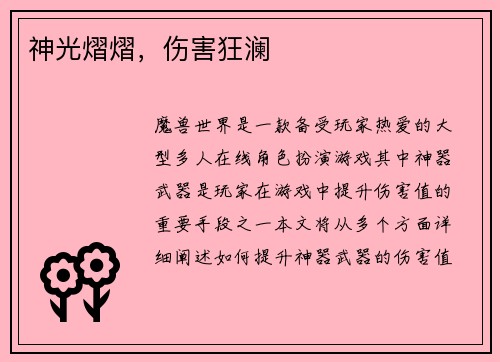 神光熠熠,伤害狂澜